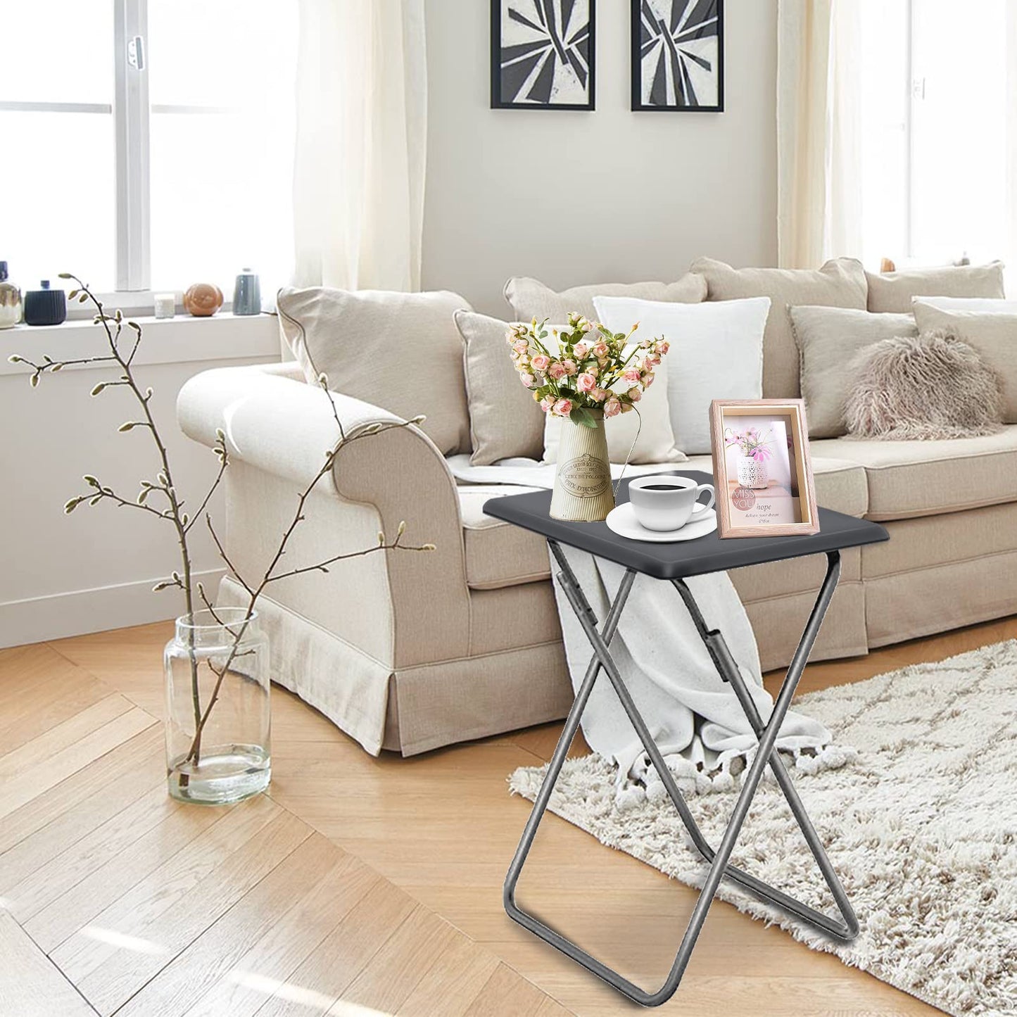Garden 4 you Folding TV Tray Table/TV Dinner Trays Tables for Eating,Stable Tv Trays Table 25In, Folding Tray Side Table, Foldable Snack Tables for Bed & Sofa, 15 x 18.9 x 26 in (Grey,1PC)