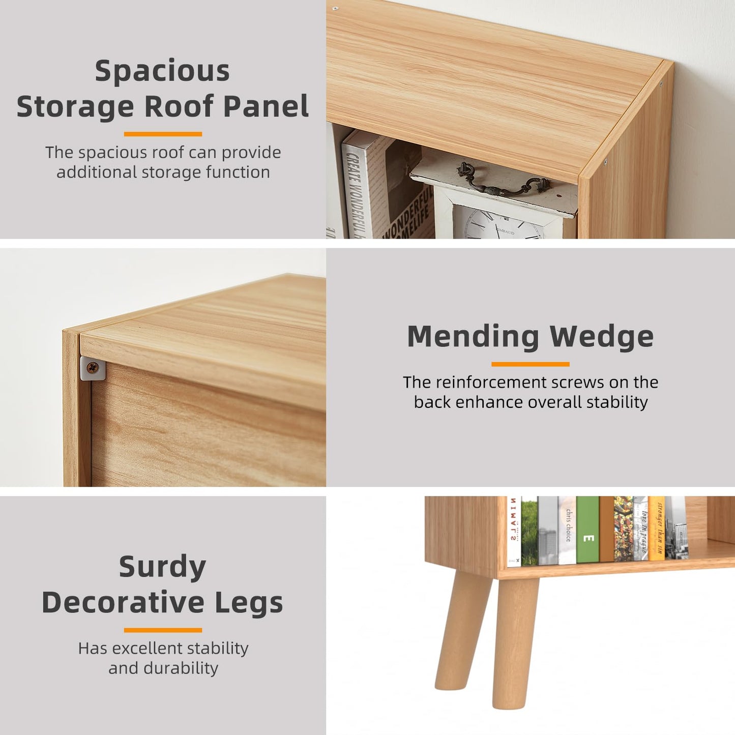 LEYAOYAO 7 Cube Bookshelf, 3 Tier Modern Bookcase with Legs, Mid-Century Modern Wood Book Shelves Storage, Boho Natural Book Case, Freestanding Organizer Display Shelf for Bedroom,Living Room,Office