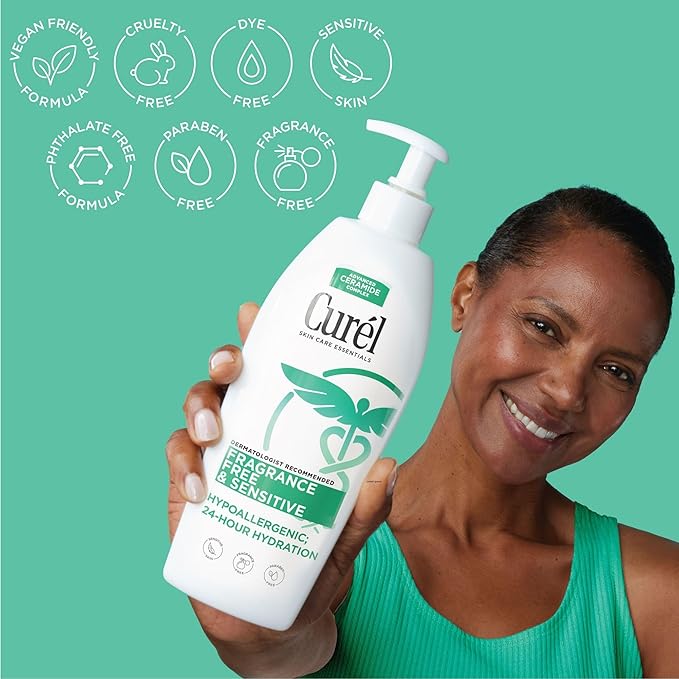 Curel Fragrance Free Lotion, Sensitive Hypoallergenic Lotion for Dry Skin, Dermatologist Recommended, 13 Oz, Pack of 3