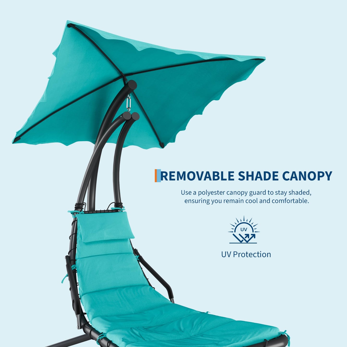 LuyFuitre Hanging Chaise Lounge Swing Chair, Hanging Curved Chaise Lounge Chair Umbrella, Curved Steel Hammock Lounger Chairs for Outdoor Indoor Patio Pool Garden Backyard Porch