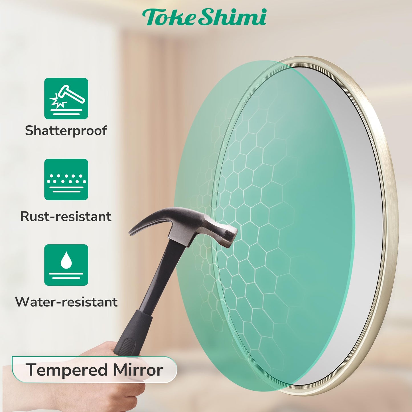 TokeShimi 16 in Round Bathroom Vanity Mirror Framed Brushed Nickel Bathroom Mirror for Wall Farmhouse, 16x16 Shatterproof Circle Bathroom Mirrored for Living Room, Bedroom, Entryway, Restroom