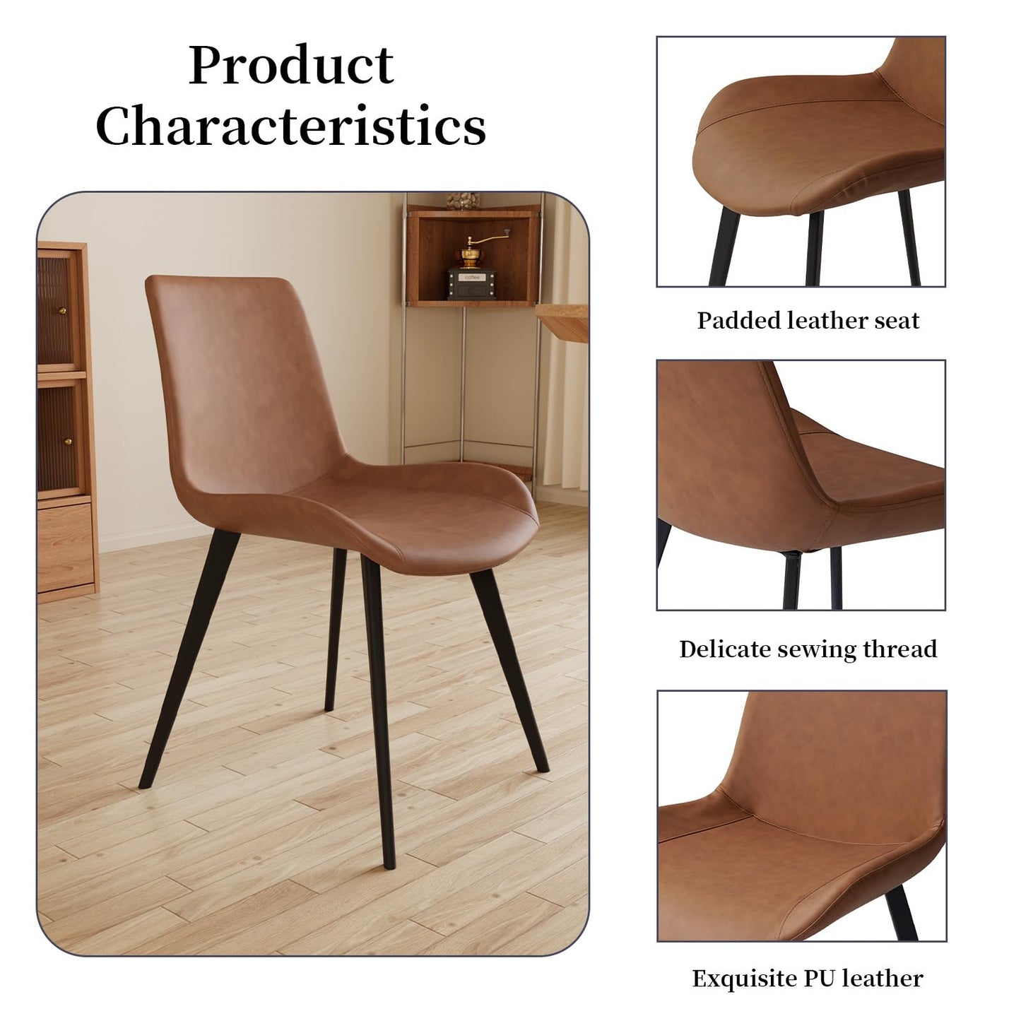 HIPIHOM 43.2"-59.1" Extendable Round Dining Table Set, Mid Century Wooden Round Kitchen Table, Oak Coffee Table for 4-6 Person,PU Leather Chair