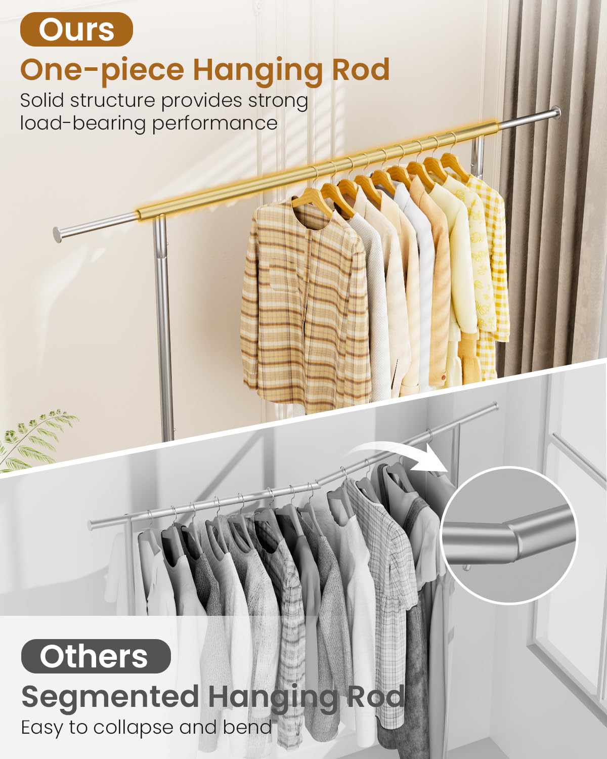 JIEJIERUI Heavy Duty Clothing Rack, Metal Clothes Rack Load 450 LBS, Rolling Coat Racks for Hanging Clothes with Lockable Wheels, Wardrobe Closet Garment Racks for Bedroom, Silver
