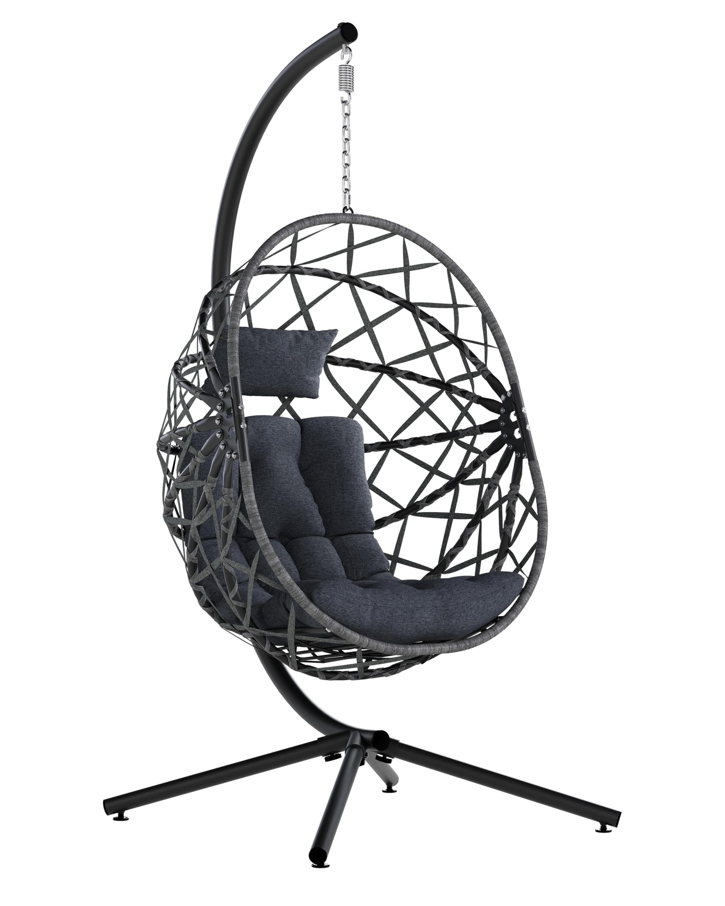 SWITTE Hanging Egg Chair with Stand, Outdoor & Indoor Wicker Egg Swing Chair with Cushion, 400LBS Capacity for Patio, Bedroom & Garden - Dark Grey