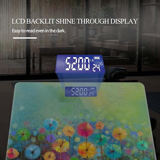 Weight Scale Digital Scale for Body Weight Bathroom Scales Personalized Scale for Body Weight 400 lbs with Large Backlit Display Easy Read - Flower Abstract Art