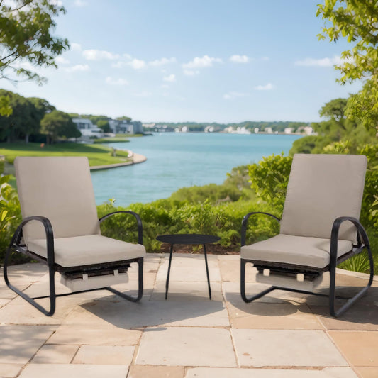 DAYARUS 3 Piece Patio Furniture Set, Modern Patio Chaise Lounge Chairs, 5-Position Adjustable Bistro Set Balcony Furniture, Metal Patio Chairs with Coffee Table, Pool Lounge Chair for Deck, Khaki