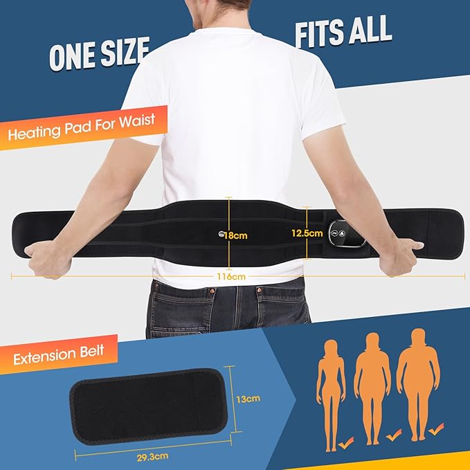 Electric Heating Pad for Back, XL Cordless Heated Back Belt Wrap with 3 Heating and 3 Vibration Modes, 5000mAh Battery Operated Lower Back Massager, Heated Pad for Back