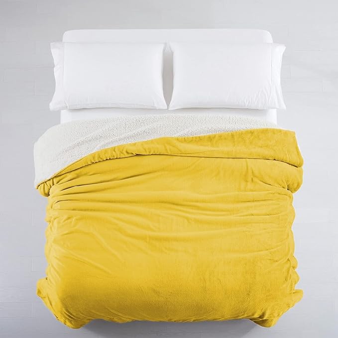 IR Imperial Rooms Ochre Sherpa Fleece Throw Blanket for Bed - Wholesale Bulk Pack of 16 Sherpa Blankets - Soft Fluffy Throw Blankets for Hotels, Guest Bedroom (Yellow, 50x60 Inches)