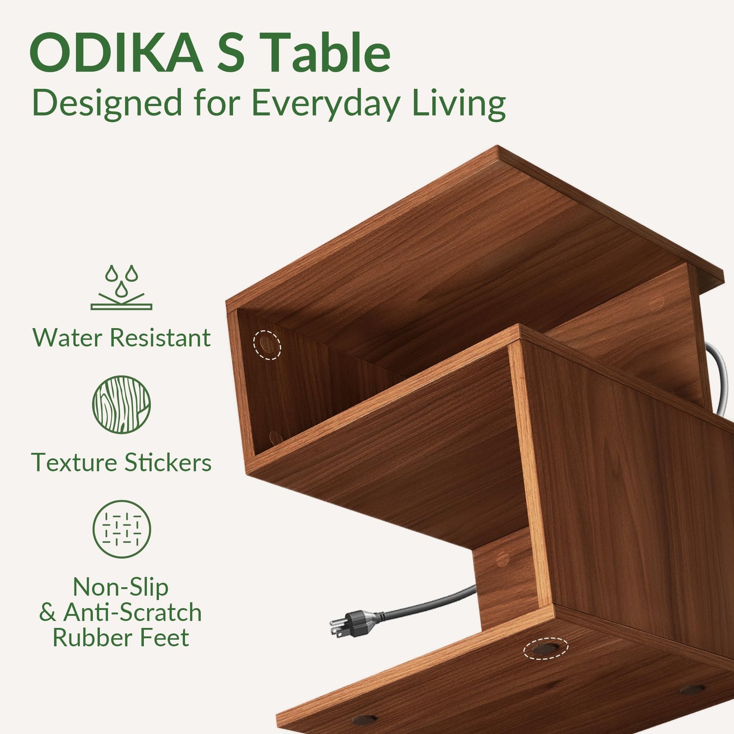 ODIKA Tokyo S Flip Minimalist 3 Tier End Table with Fast Charging Station - USB C Cable Wood Nightstand for Small Spaces with Open Storage Bedside Table for Bedroom (Reverse, Oak w/Charging)