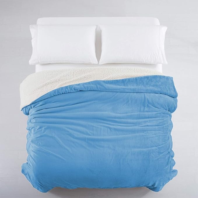IR Imperial Rooms Sherpa Blankets Queen Size - Thick and Warm Blankets for Winter, Reversible Soft and Fuzzy Fluffy Queen Size Blanket for Bed, Light Blue, 90x90 Inches