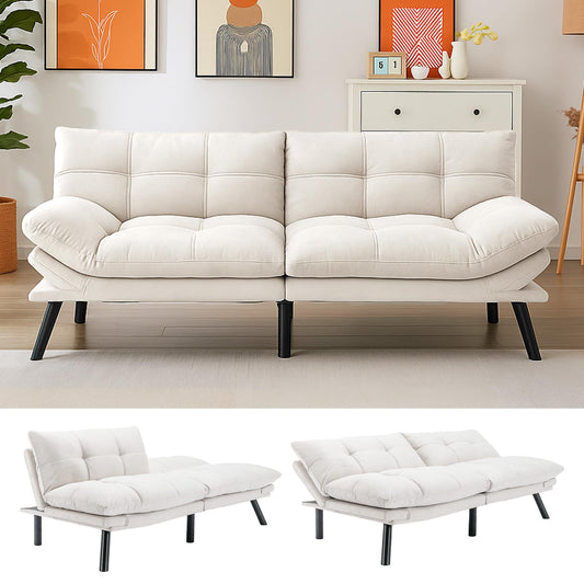 Comfortable Futon Sofa Bed, Memory Foam Loveseat, Convertible Adjustable Sofa Bed CouchSuitable for Office, Home, and Bedroom (White)