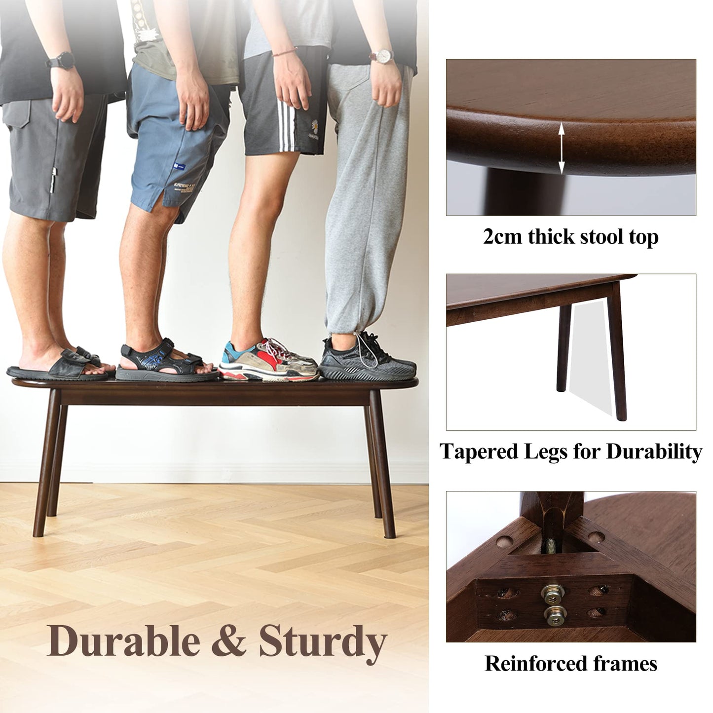 Cttasty Entryway Bench, Solid Wood Dining Bench, Midcentury End of Bed Bench w/Rounded Corner, Outdoor Bench w/Robust Construction, Bedroom Bench, 10.24" W x 17.72" H（Walnut 39.4inches）