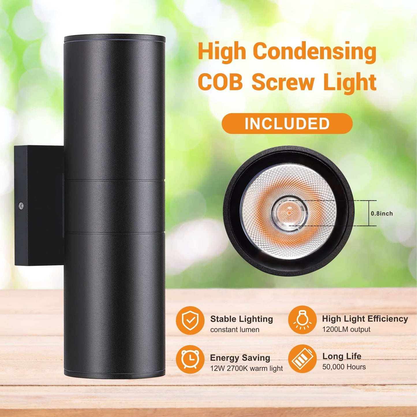 DAKAFUL Outdoor Wall Lights 2 Packs, Integrated LED Cylinder Up Down 12W 2700K Modern Aluminum Light, Waterproof Exterior Light for Porch Patio Door