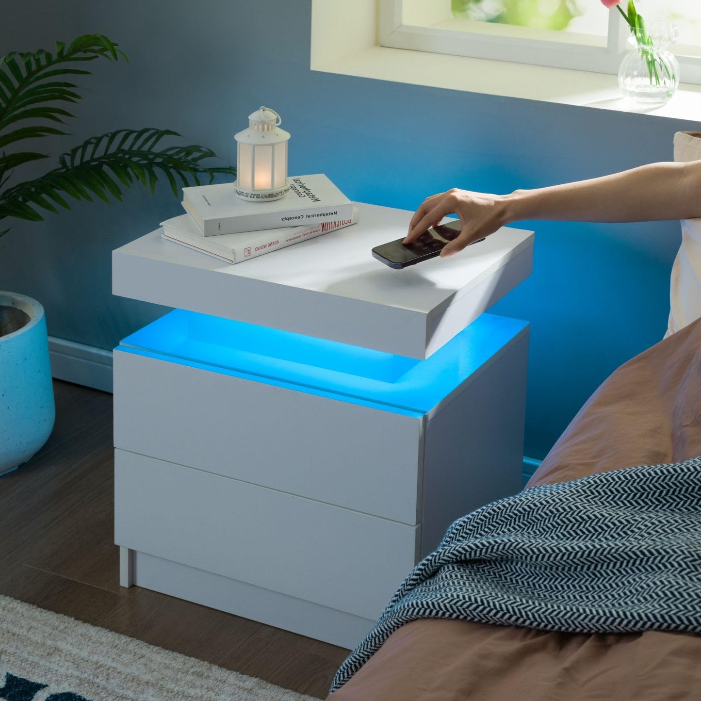 i-aplus Nightstand Set of 2 LED Nightstand with 2 Drawers,Night Stand Set 2 with LED Light,Bedside Table with Drawers for Bedroom,White