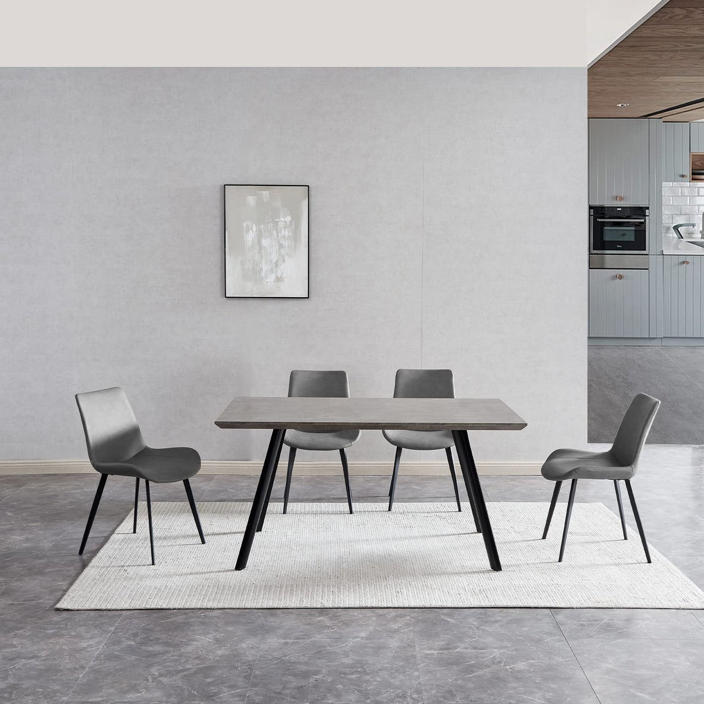 ZckyCine Modern 5-Piece Dining Table Set Rectangular Wood Table with 4 Upholstered Leather Chairs, Seats 4