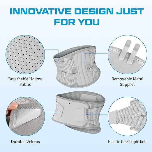 NEENCA Professional Back Brace for Herniated Disc, Lower Back Pain Relief, Lumbar Strain | Adjustable Lumbar Support Belt for Men and Women | Ideal for Work, Lifting, Posture Correction, Sciatica, Scoliosis (Gray, Medium)