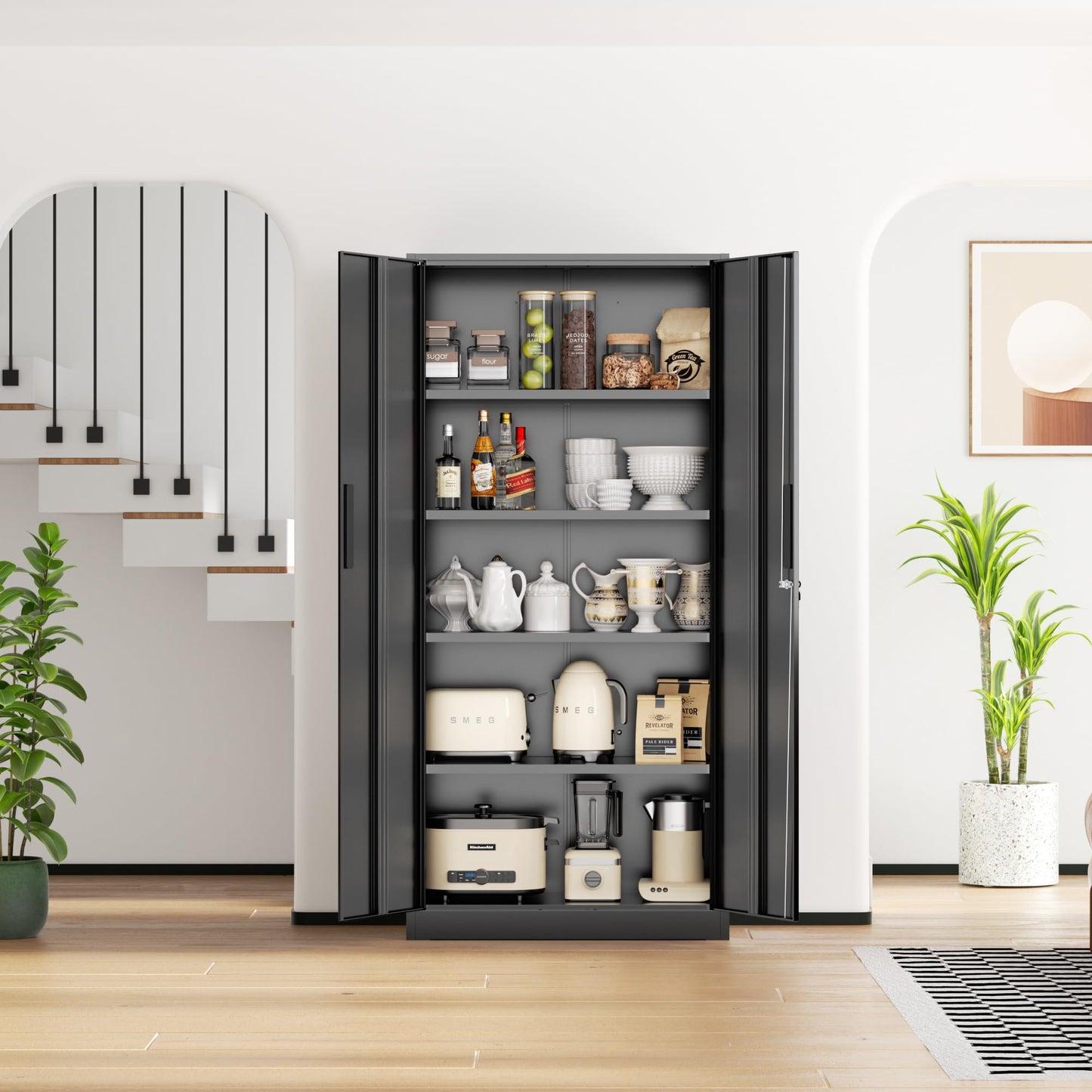 Crownland 72" Metal Storage Cabinet, Lockable Garage Storage Cabinets, High Office Cabinet with Adjustable Shelves for Garage, Home Office, Classroom, Pantry(Classic Black-Narrow Size)