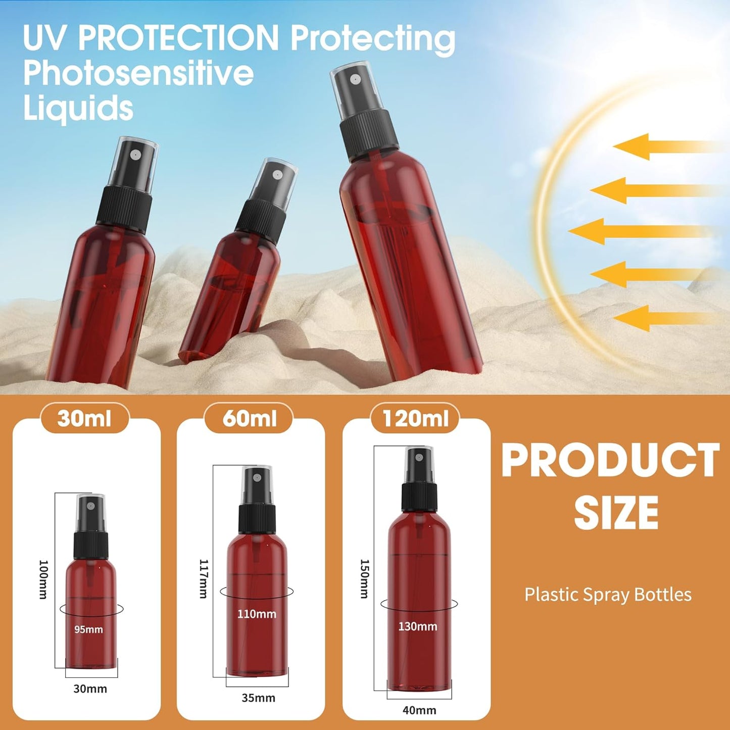 100Pack Small Spray Bottles 1oz, 30ml Travel Spray Bottle with Black Fine Mist Sprayer, Mini Empty Refillable Containers Portable Cosmetic Bottles for Plants, Cleaning, Misting & Skin Care-Brown