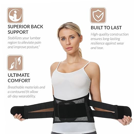 NeoTech Care Adjustable Double Pull Lumbar Brace/Lower Back Belt (Black, Size XXL)