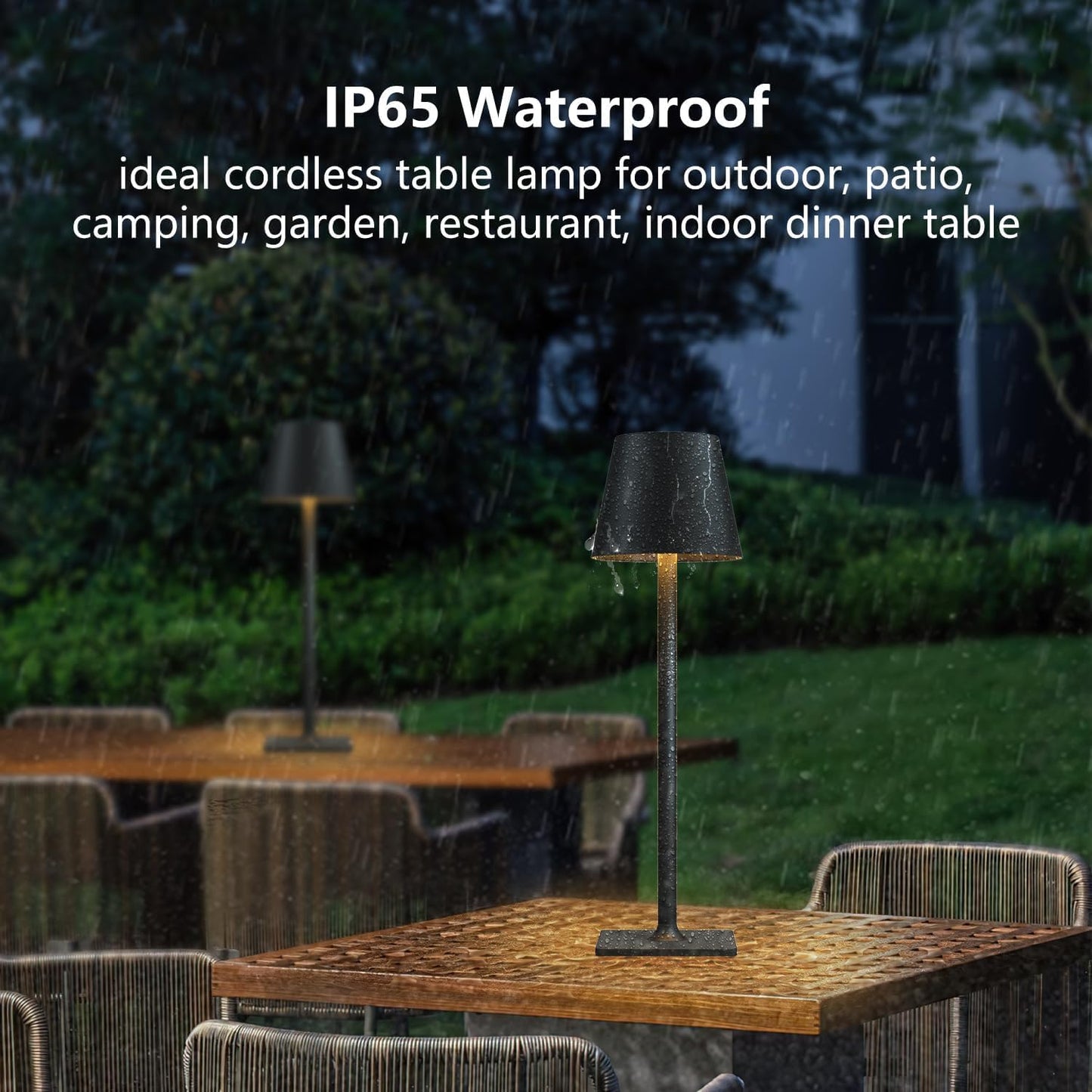 Fizrice Cordless Table Lamp Rechargeable Lamps: 6000mAh Battery Operated Table Lamp Outdoor Waterproof, Touch Control, Portable Wireless Desk Lamp for Dinner/Bedroom/Restaurant(Black 2 Pack)