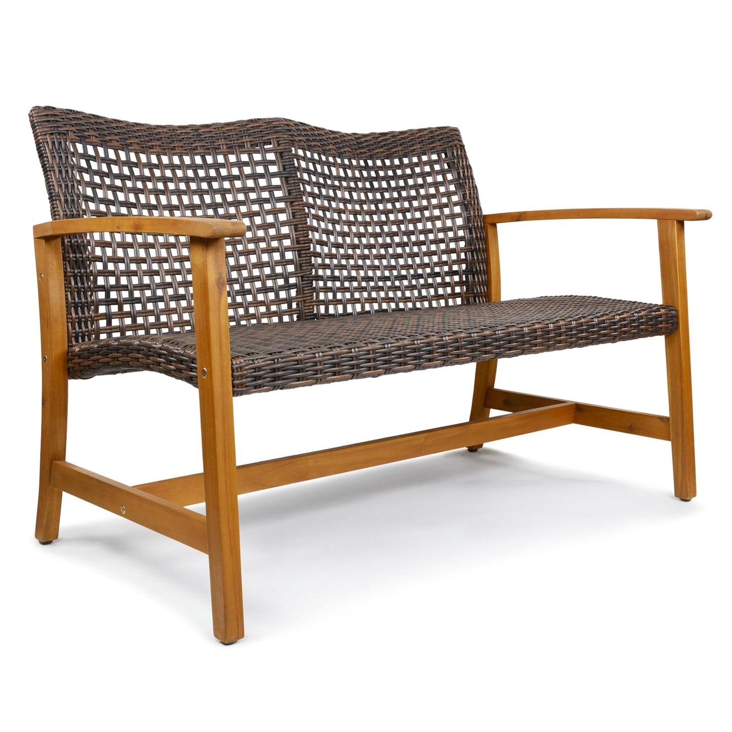 IDZO Harmonie 800lbs Capacity Outdoor Loveseat Furniture, FSC Certified Acacia Patio Sofa with Upgraded 2000 Hours UV Resistant Wicker, Teak Finish Porch Couch