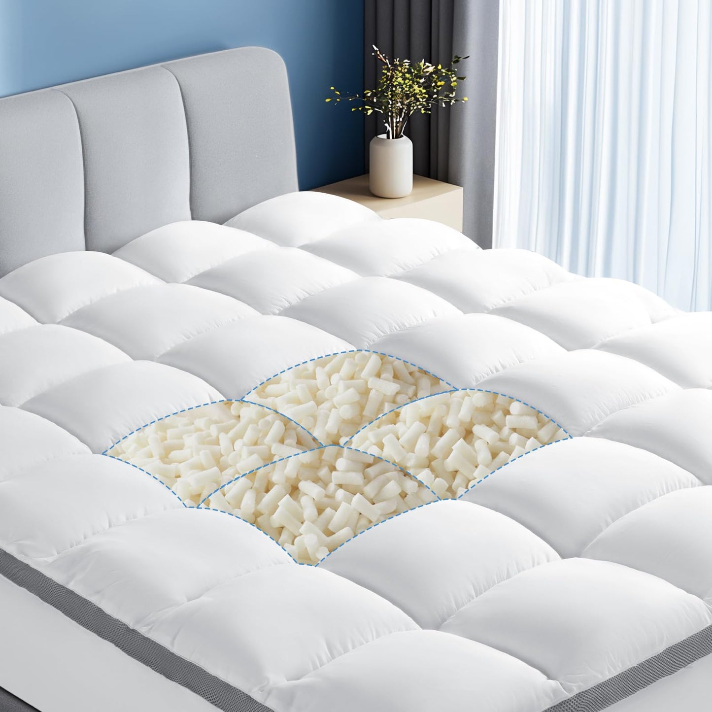 LIANLAM 2 Inch Memory Foam Mattress Topper Queen,1300GSM Ergonomic Mattress Pad for Back Pain, Extra Thick Cooling Pillow Top Mattress Topper with 8"-16" Deep Pocket(Memory Foam,60"x80")