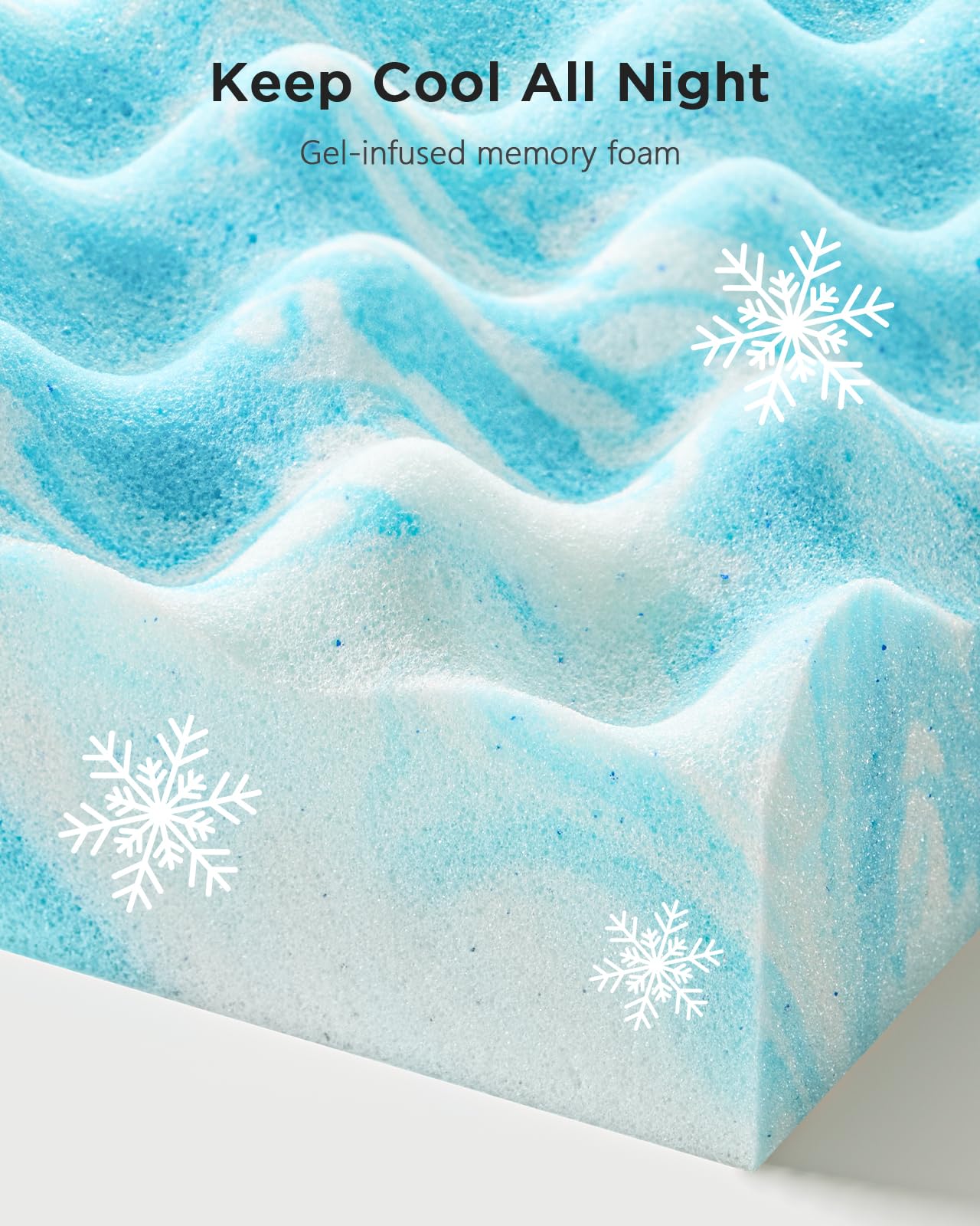 PERLECARE 3 Inch Egg Crate Memory Foam Mattress Topper Queen Size, Pressure Relief & Cooling Gel Infused Mattress Pad, Soft & Ventilated Design Bed Topper, CertiPUR-US Certified, Blue