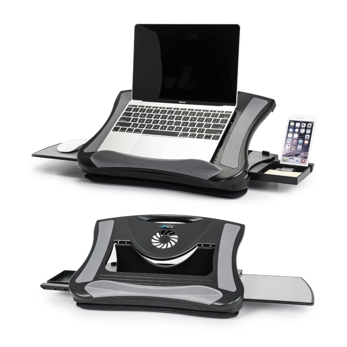 EHO Portable Lap Desk with Cushion, Detachable Mouse Pad Tray and Phone Holder, Adjustable Laptop Stand with 5 Angles, for Home, Office, Sofa, Bed