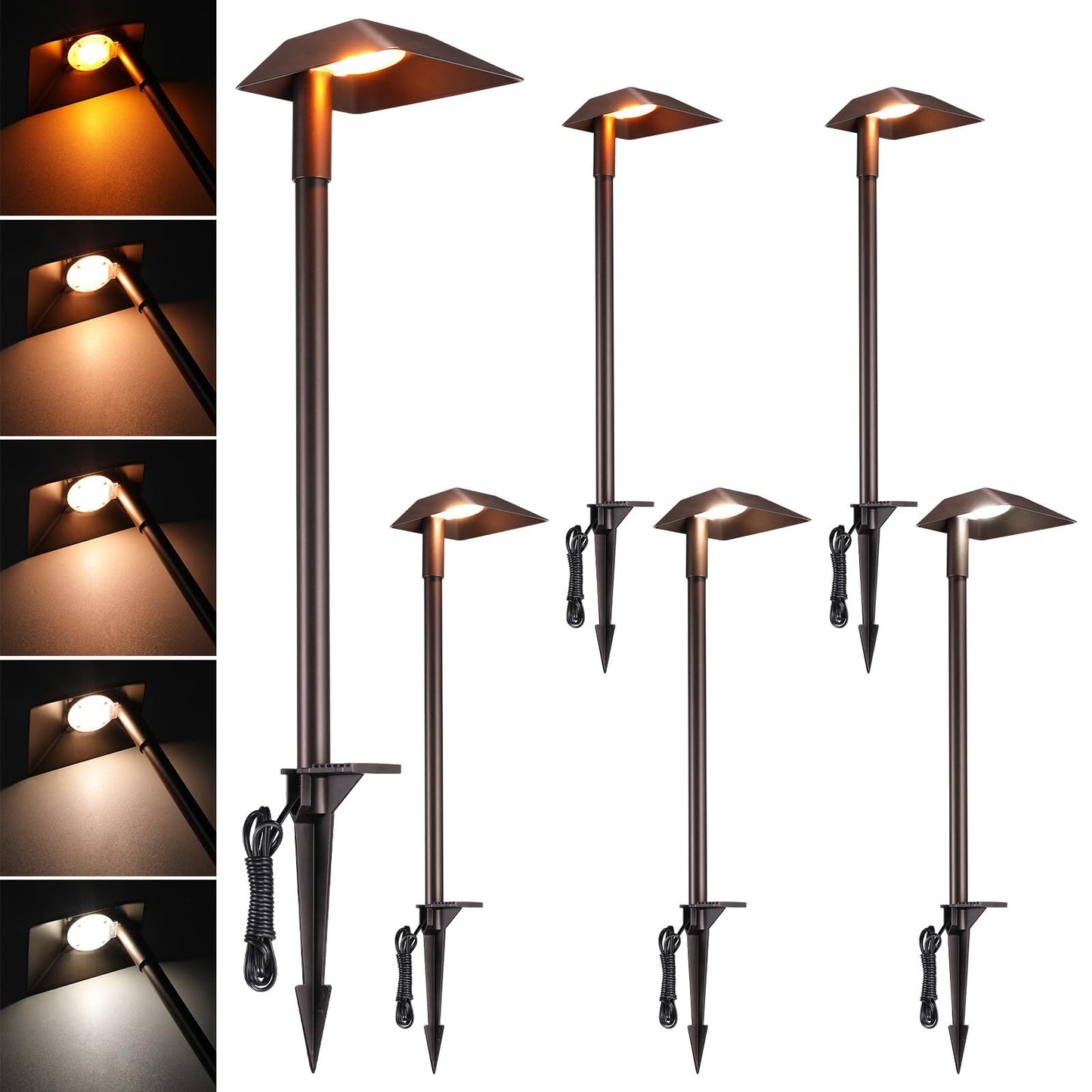 LEONLITE 5CCT Low Voltage Landscape Lights, 5W Anti-Glare LED Pathway Lights, Aluminum Housing, IP65 Waterproof for Outdoor Path Sidewalk Walkway Yard, 1800K/2700K/3000K/4000K/5000K, ETL, Pack of 6