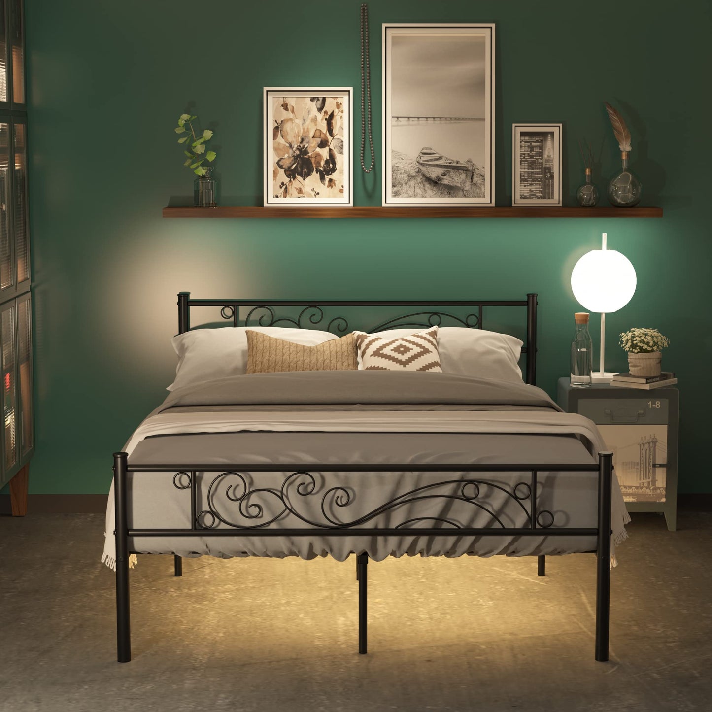 Weehom Full Size Platform Bed with Unique Flower Design Mattress Foundation Strong Metal Slats Support,Easy Assembly Black