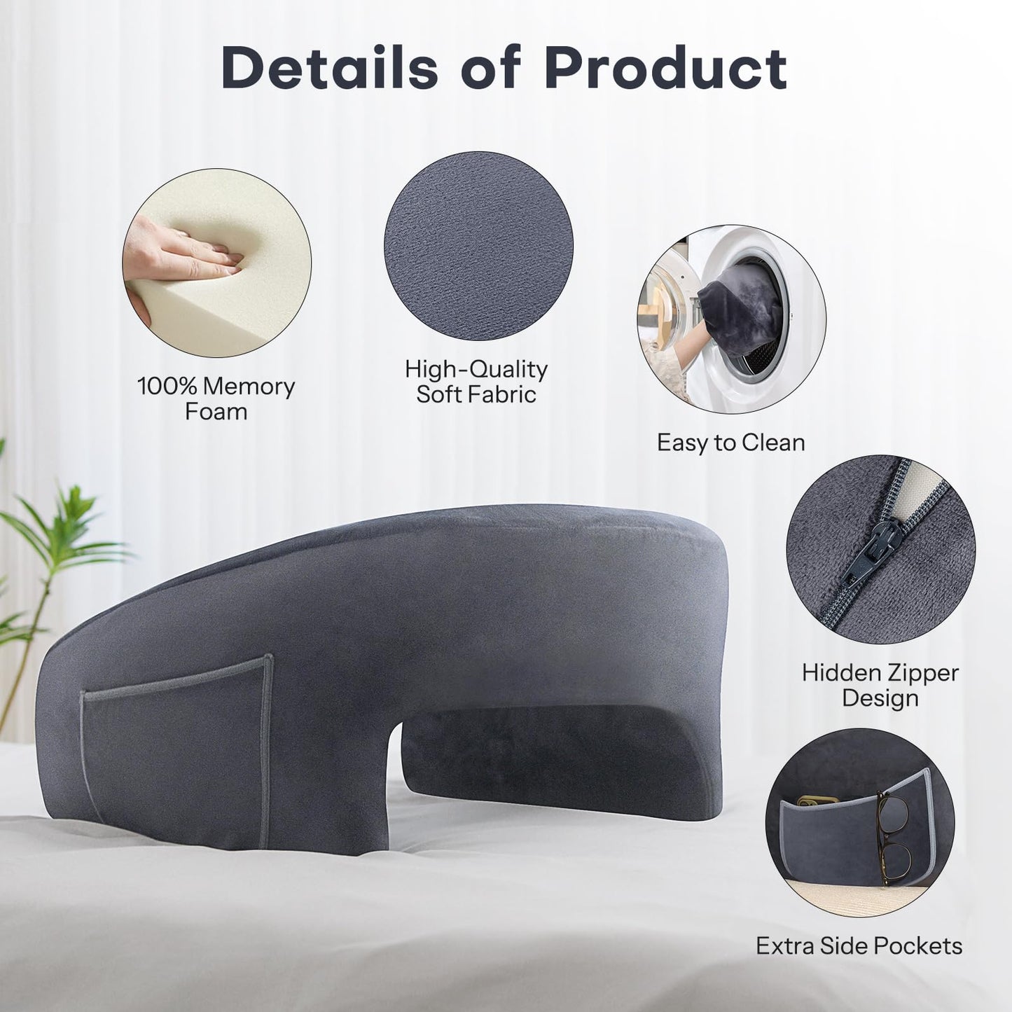OMOTON Reading Pillow for Lap Desk, Upgrade Extra Large Gaming Pillow for Adult, Perfectly Fitting Your Body Memory Foam Arm Rest Pillow for Reading, Working, Playing in Bed Sofa (Deep Grey)