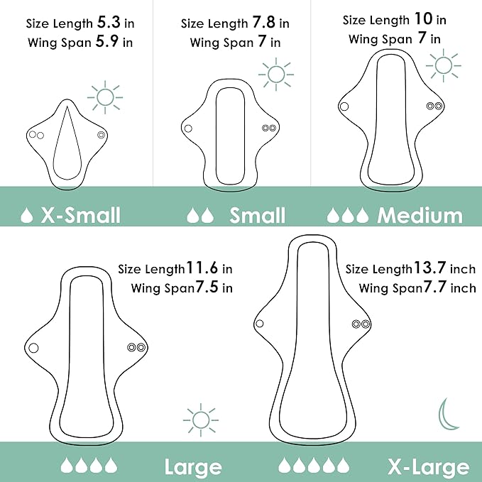 wegreeco 6 Pcs Reusable Menstrual Pads, Ultra Absorbent Cloth Pads for Heavy Flow, Sanitary for Teens, Women, Nonslip, Grey Inner, Black Outer, Large