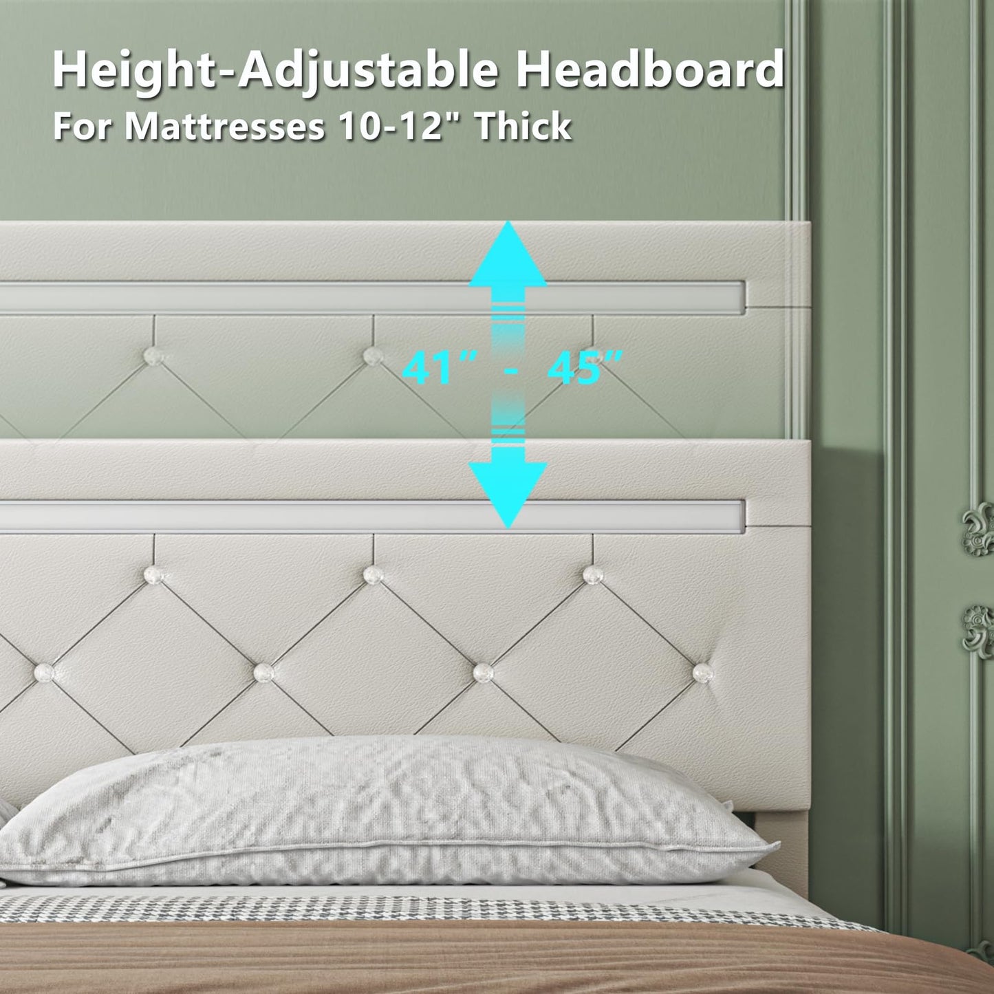 Forrise Bed Frame Full Size with LED Light and Storage Drawers, Adjustable Headboard with PU Leather Upholstered, 2 Sockets and 2 USB Ports, No Box Spring Needed,Wooden Slats Support, White.