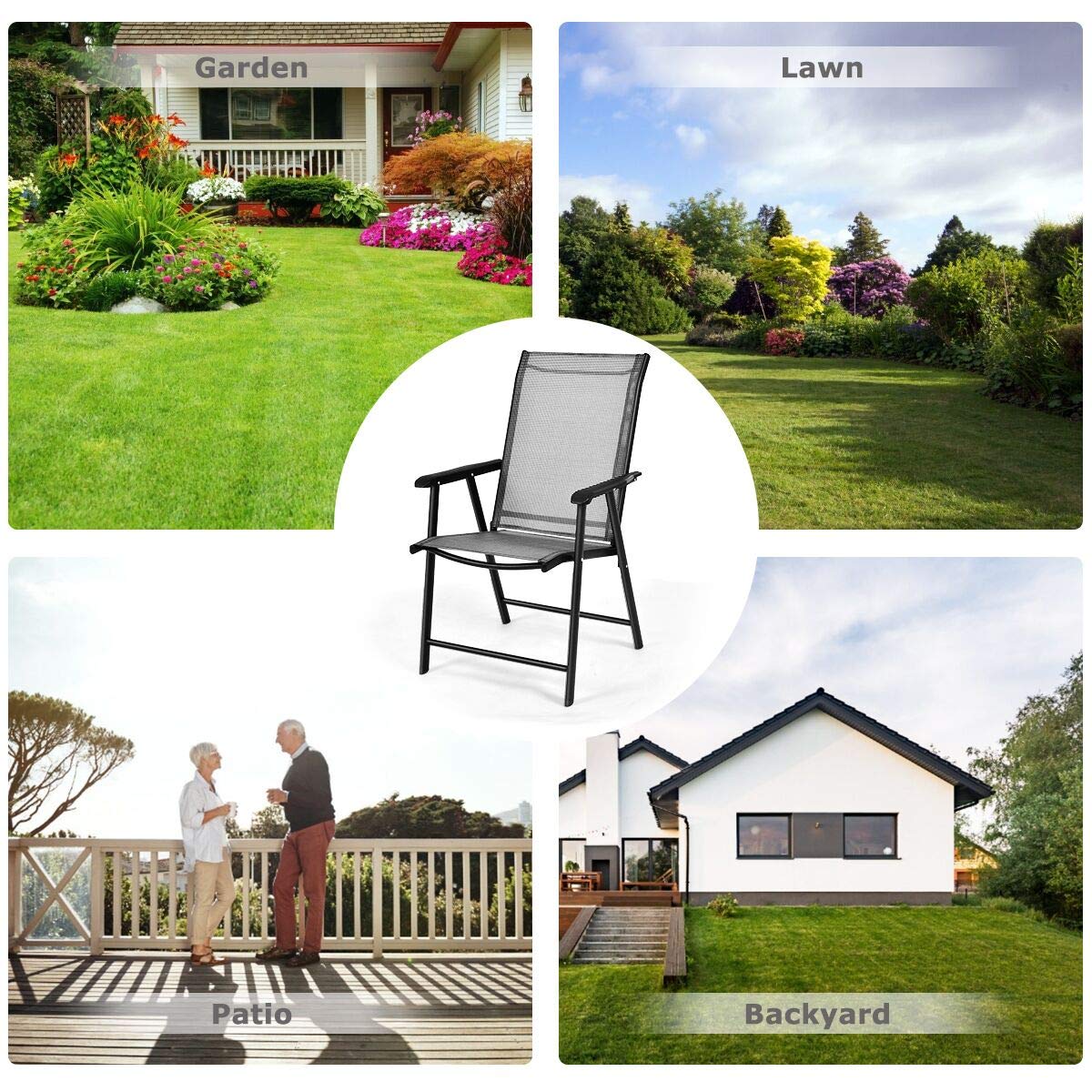 S AFSTAR Folding Chairs for Outside, Outdoor Patio Chairs Set of 4, Patio Dining Chairs with Armrests, Foldable Outdoor Chairs for Lawn Deck Backyard Porch, Folding Chairs for Adults