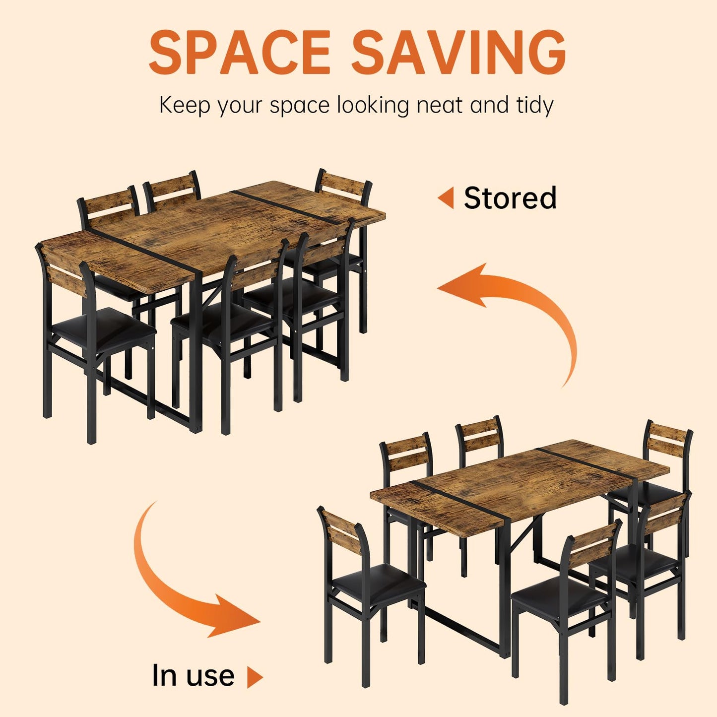 Recaceik Dining Table Set for 6, 55‘’ Wooden Dinner Table Set for 6 with Upholstered Dining Room Chairs, Farmhouse Kitchen Table and Chairs