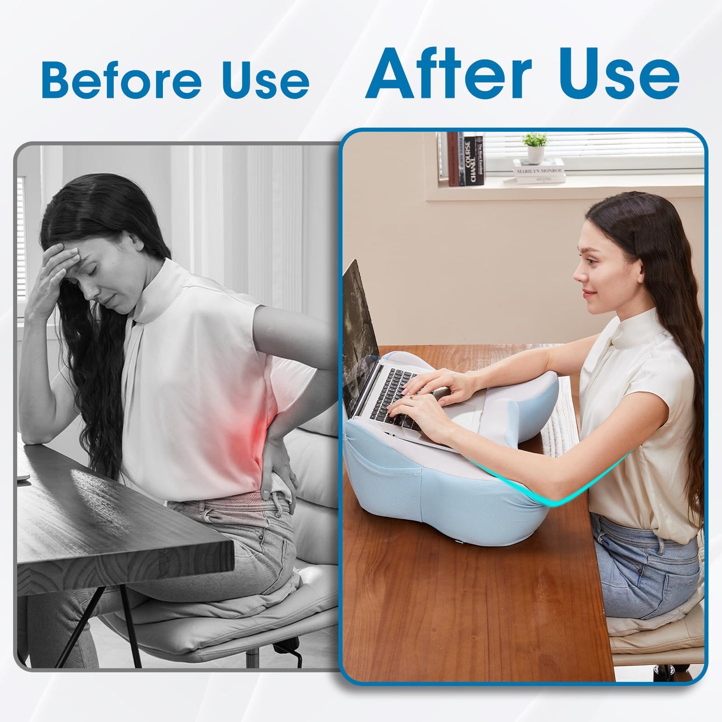 comehealthy Reading Pillow, Lap Desk, Laptop Lap Desk, Laptop Stand for Bed, Arm Rest Pillow, Memory Foam Gaming Pillow for Reading, Working, Gaming in Bed Couch Floor (Blue-Grey)