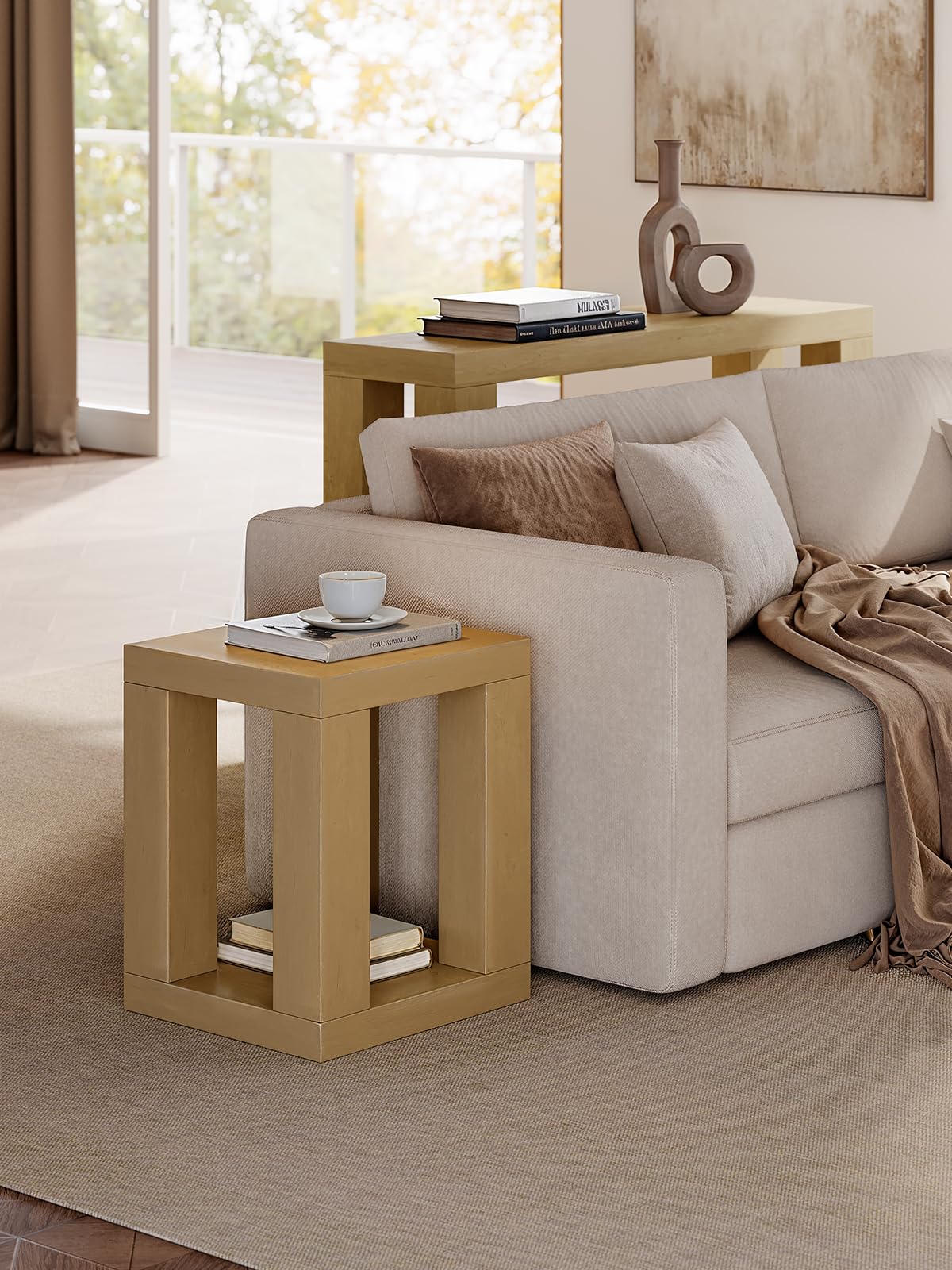 ModernMate Rectangular Side Table, 2-Tier Wooden Bedside Table with Sturdy Frame, Modern End table with Open Shelf Storage, 23.62" Compact Night Stand for Living Room, Bedroom or Small Spaces, Natural
