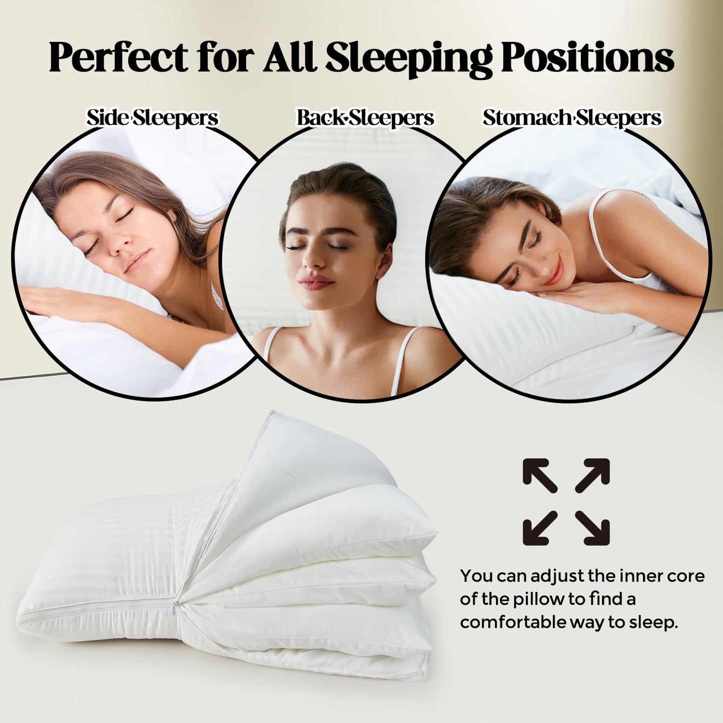 Dormirpilow Adjustable Layer Pillows,Assembled Bed Pillow,Luxury Queen Pillows Set of 2 for Back,Stomach or Side Sleepers,Queen (Pack of 2)
