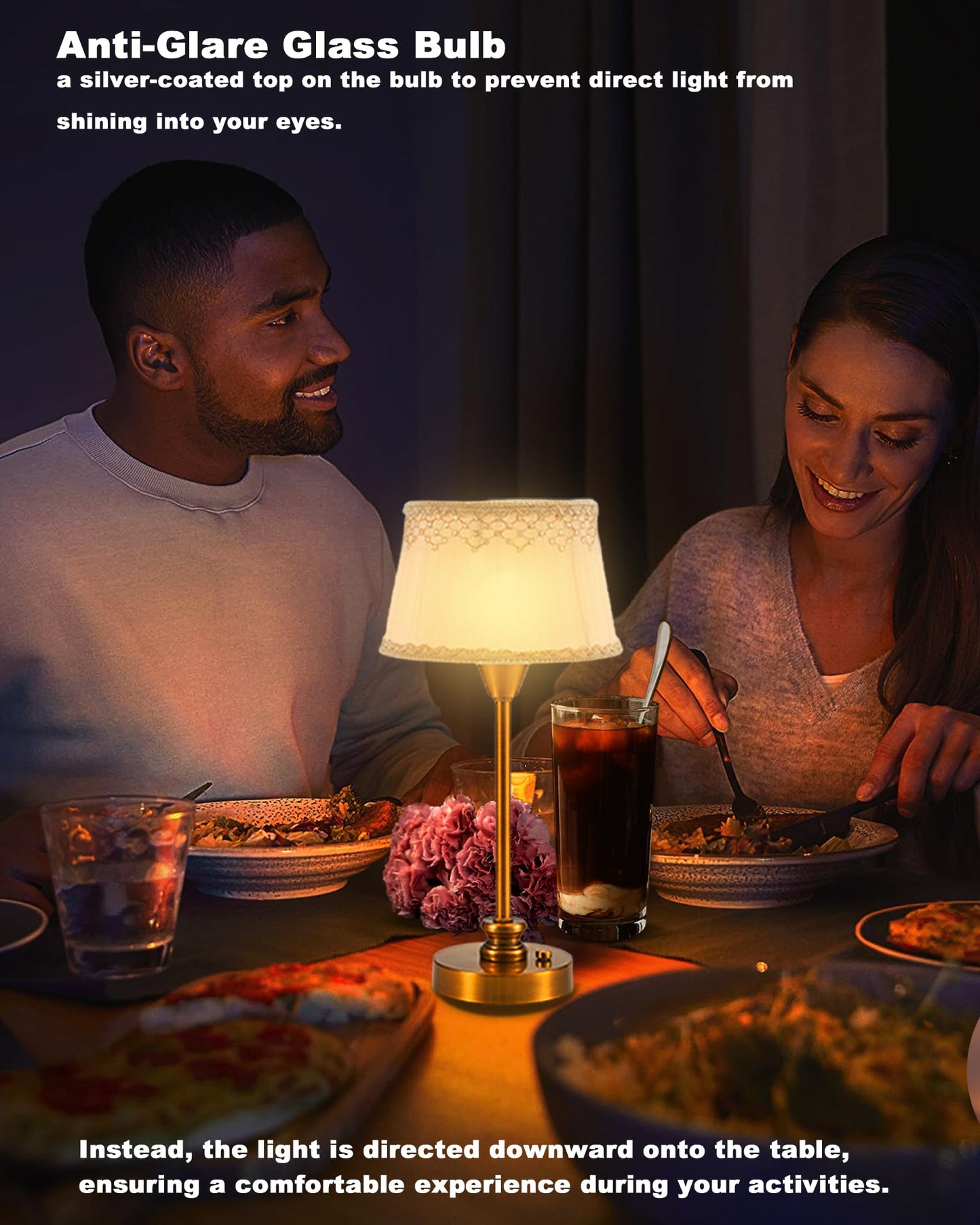 UMEXUS Cordless Table Lamp with Dimmer, Small Rechargeable Battery Operated Lamp Outdoor, Touch Warm Light Ambient Lighting for Restaurant Patio Dining Side End Table Kitchen, Antique Brass