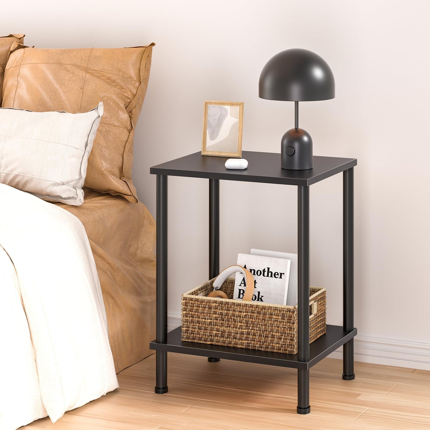 YUFAM End Table,Small Side Table,2-Tier Nightstand with Storage Shelf,Sofa Bedside Table for Small Spaces in Living Room,Bedroom, Office,Stable Frame,Easy Assembly,Black