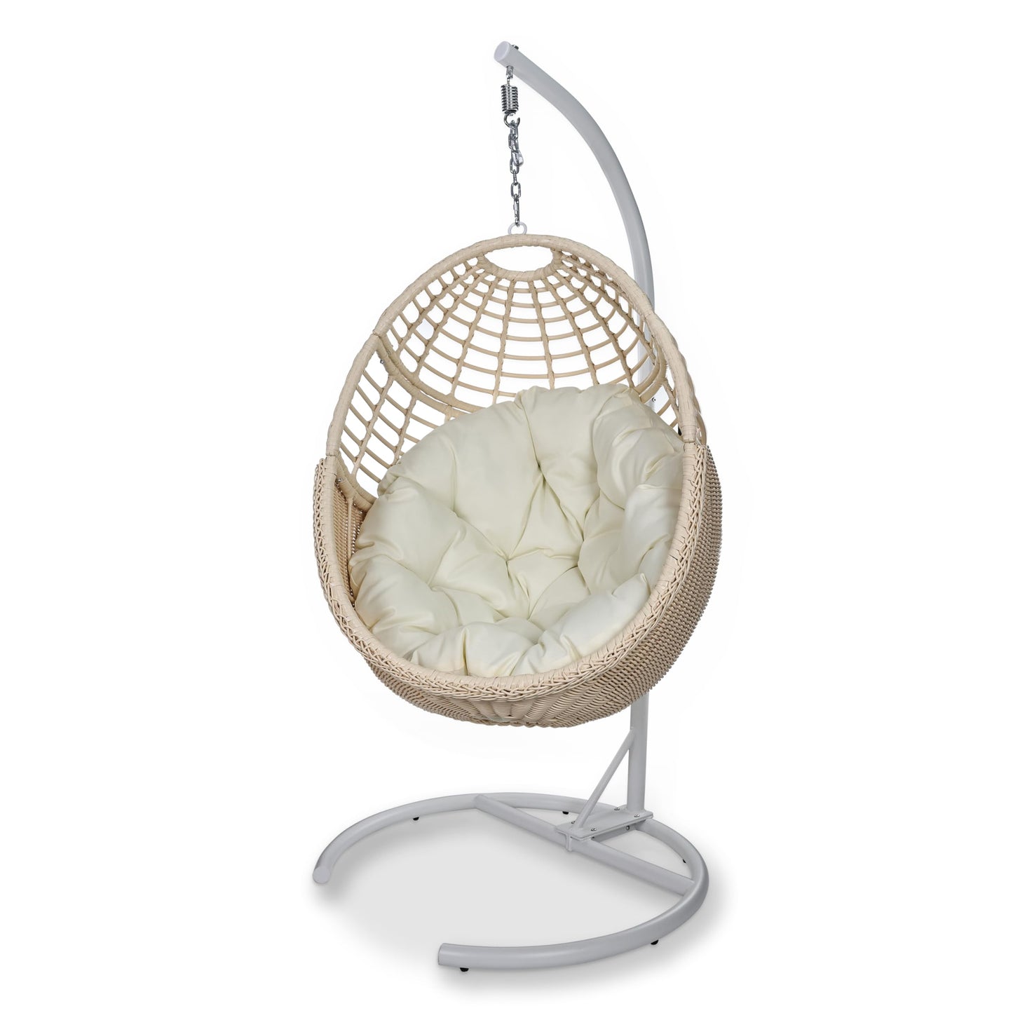 Erotr Egg Swing Chair with Stand: Hand Woven PE Rattan Hanging Chairs Hammock - Indoor Outdoor Swinging Lounger with Soft Cushion for 330lbs Patio Balcony Garden Living Room Bedroom Porch, Beige