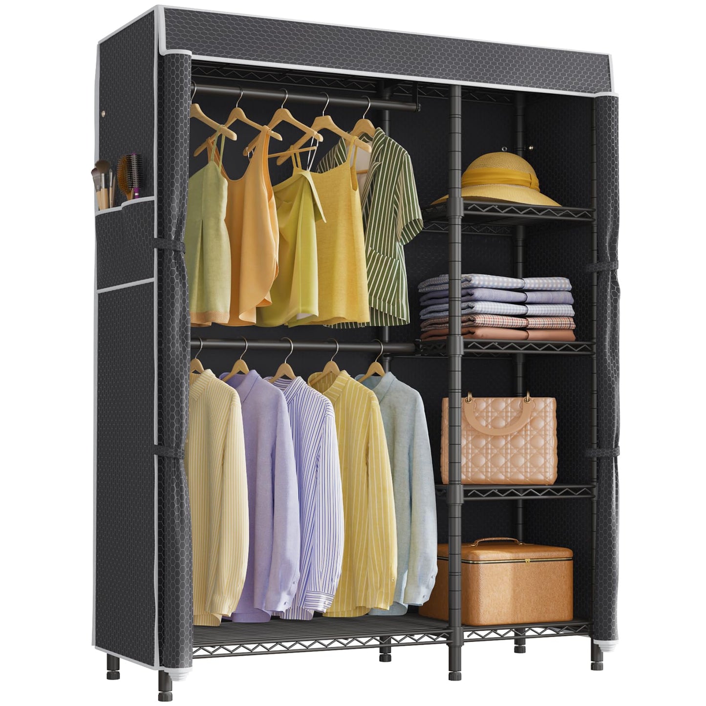 VIPEK V7C Garment Racks with Cover Portable Closets for Hanging Clothes, Heavy Duty Clothes Rack with Shelves Metal Closet Wardrobe, Max 670lbs, Black Rack with Black Upgraded Polyester Cover