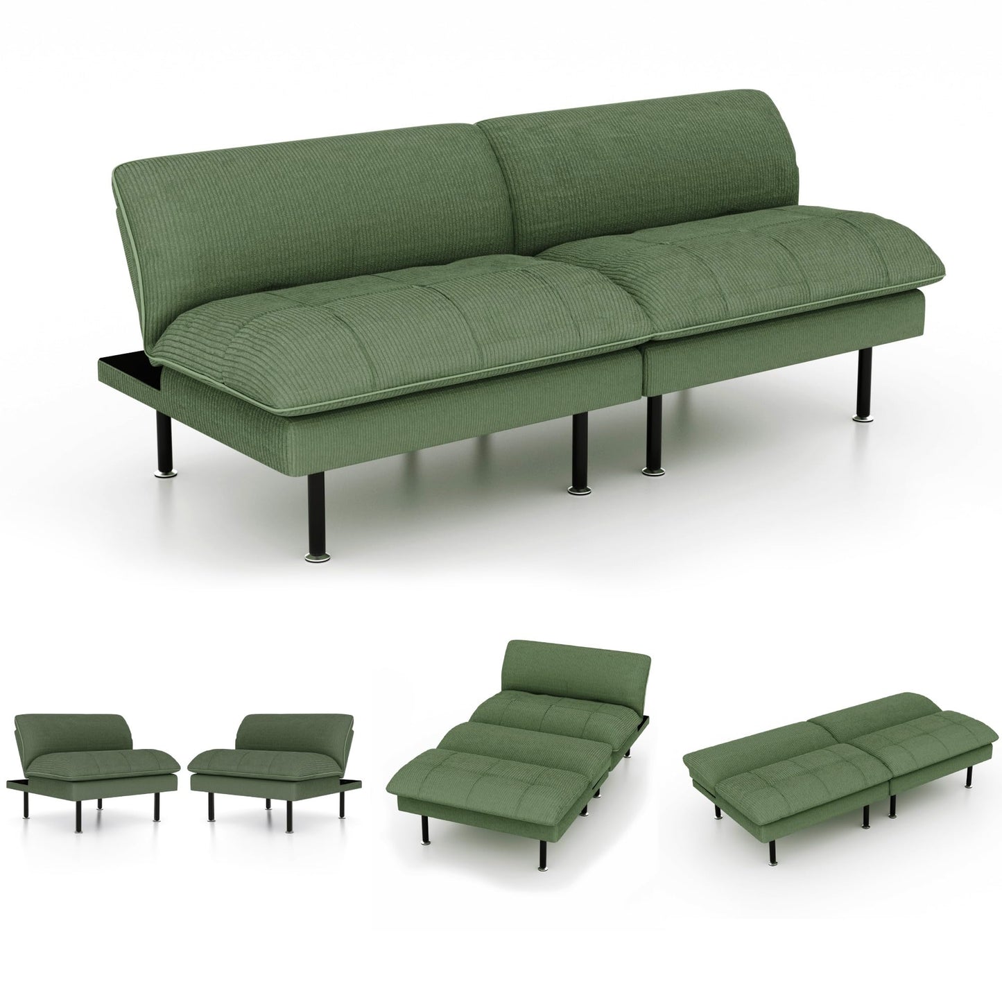 Ribilake 70" Futon Sofa Bed, 4 in 1 Multi-Function Couch Sleeper with Adjustable Backrest, Modern Convertible Futon, Recliner Small Loveseat for Living Room, Dorm, Green