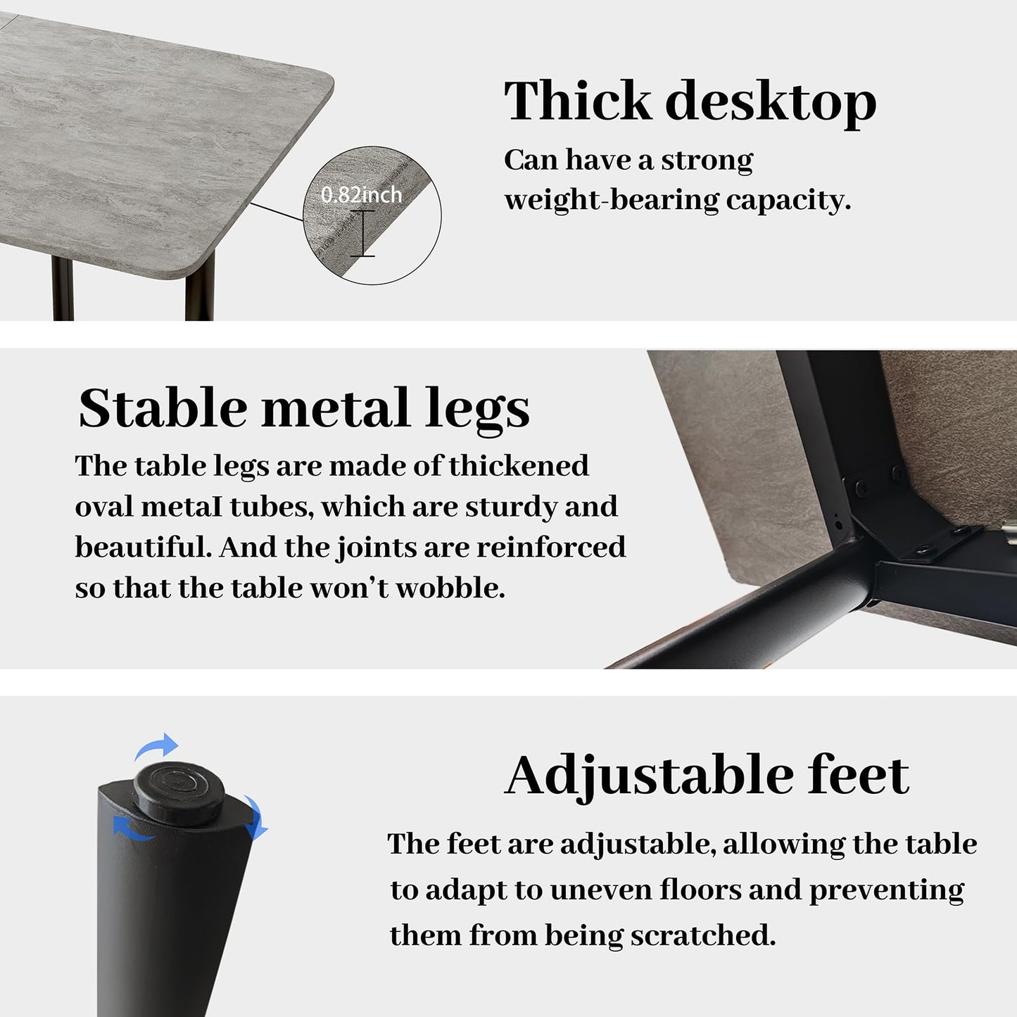 HIPIHOM 63"- 78.7" Extendable Dining Table, Thickened Expandable MDF Wooden Kitchen Table with Metal Legs, Scratch-Resistant, Easy to Clean
