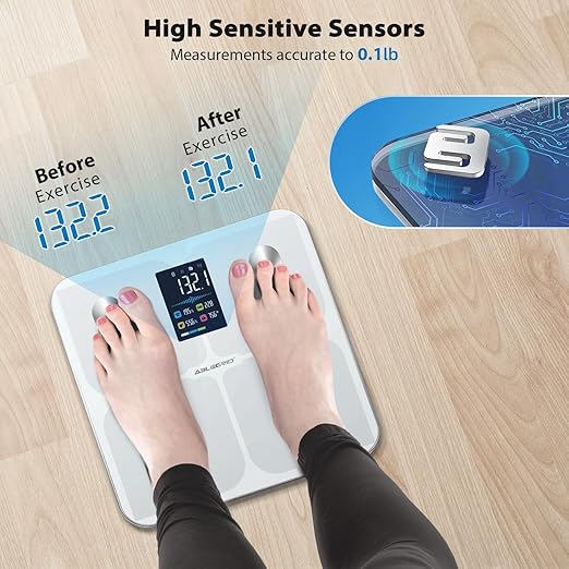 ABLEGRID Digital Smart Bathroom Scale for Body Weight and Fat Percentage,Body Fat Scale with BMI Large LCD Display,Accurate Body Composition Analyzer,Weighing Machine for People with Fitness App,400lb