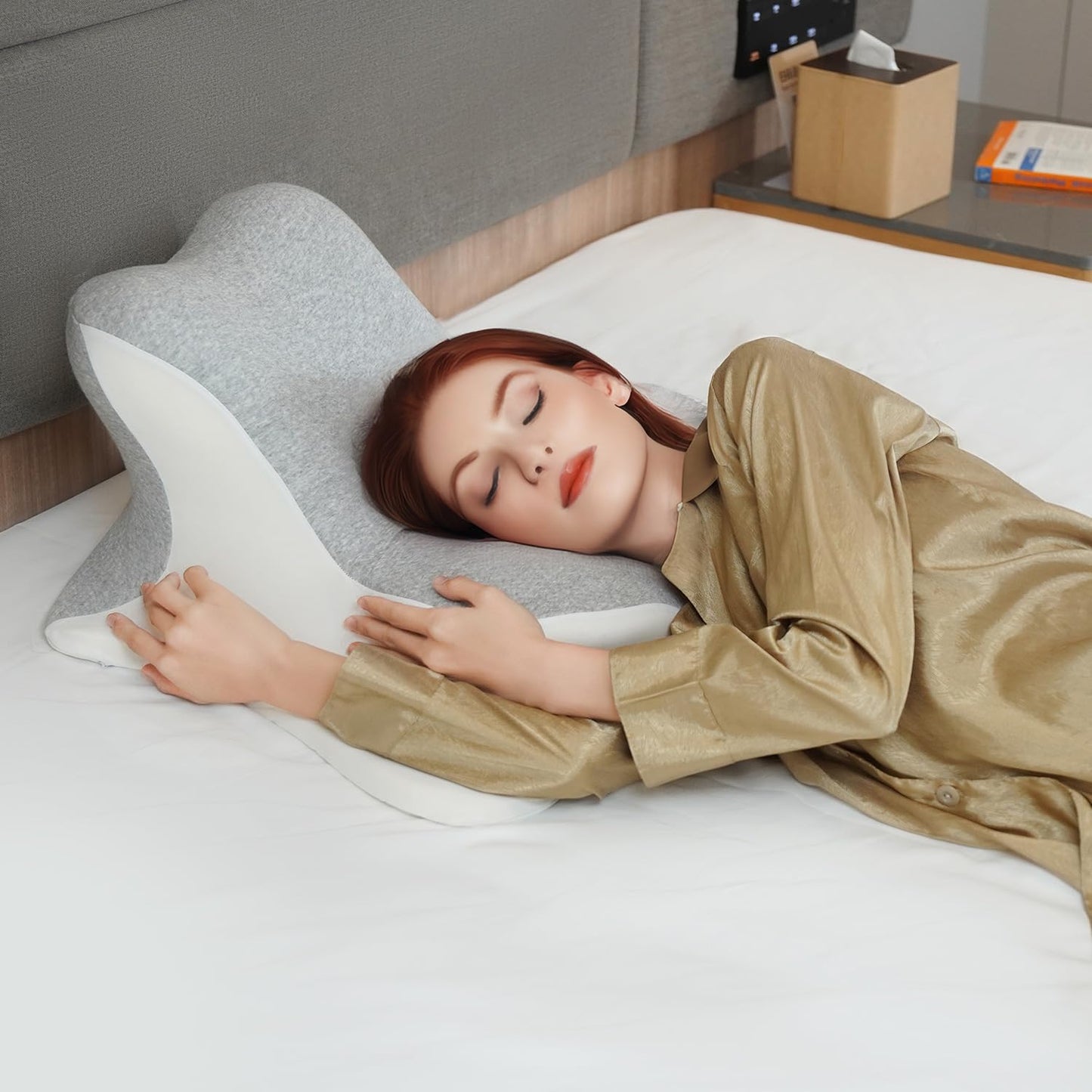WOGAHEV Reading Pillow for Bed, Lying, Leaning and Prone, Ergonomic Memory Foam Bed Wedge Pillow for Headboard, Chin & Back Support Pillows on Bedrest Couch Floor- Grey