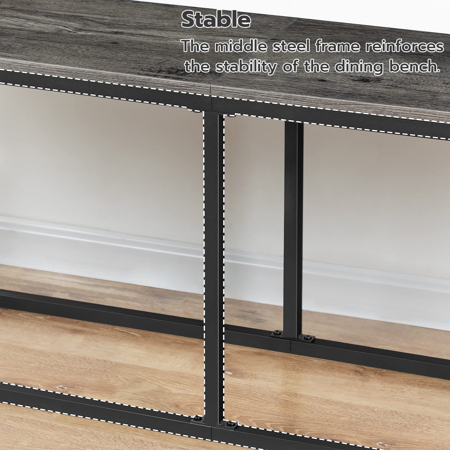 HOOBRO Dining Bench, 47.2 Inch Industrial Style Kitchen Table Bench, Steel Frame, Easy to Assemble, for Kitchen, Dining Room, Charcoal Gray and Black BC12CD01