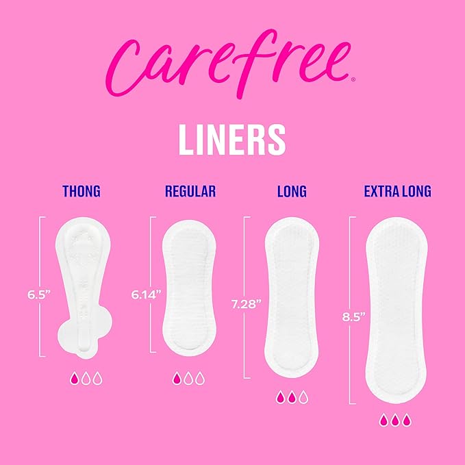 Carefree Panty Liners for Women, Long, Unwrapped, Unscented, 92ct | Pantiliners, Carefree Liners, Daily Liners for Women, Light Periods and Leaks, 8-Hour Odor Control | 92ct (Packaging May Vary)