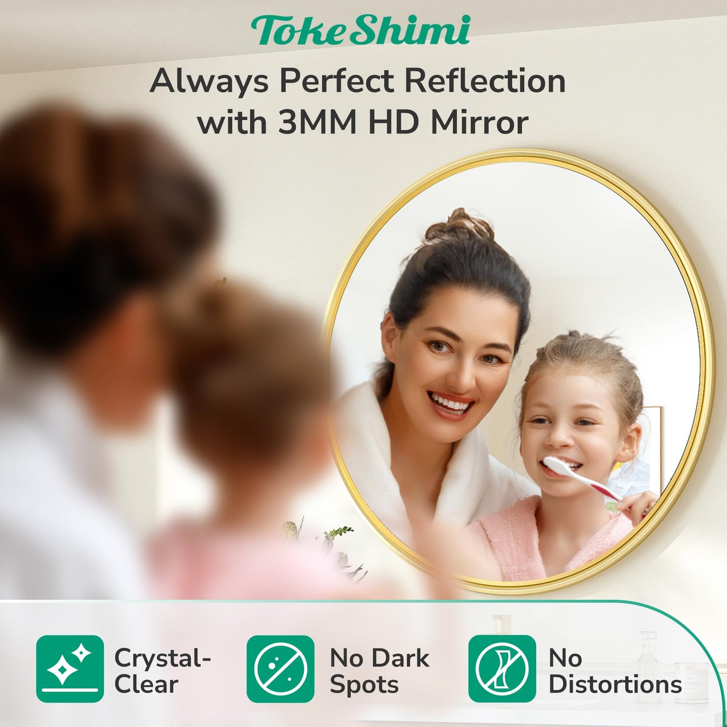 TokeShimi 36 in Mirror Round Framed Gold Mirror Bathroom Tempered, Shatterproof Mirror Circle 36x36 Farmhouse Aluminum Big Wall Mirrored for Bedroom, Entryway, Restroom, Vanity, Living Room