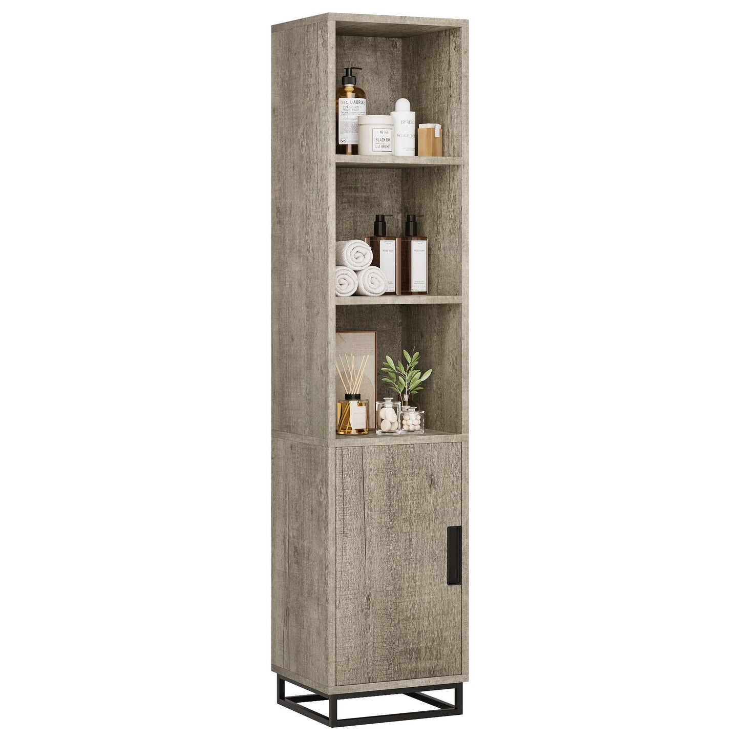 GarveeHome Tall Bathroom Cabinet, 70" Narrow Storage Cabinet with Door and Adjustable Shelf, Open Storage Freestanding for Laundry Room, Kitchen, Living Room, Small Space, Grey